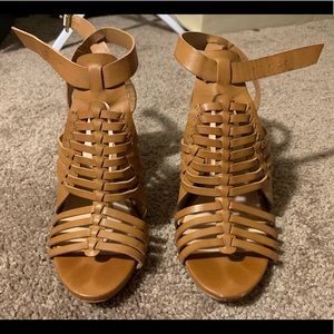 Brown Strappy Wedge Block Heel